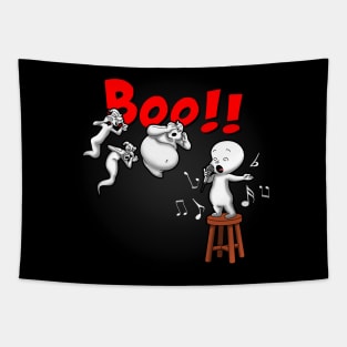 Funny Cute Boo Ghost Singing Booed Karaoke Night Cartoon Tapestry