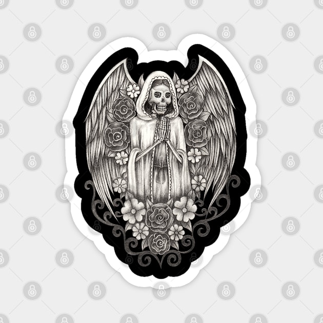 Santa muerte angel with flowers day of the dead. Magnet by Jiewsurreal