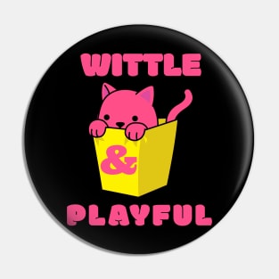 Little Cute Playful Pink Cat Wittle And Playful Playing WAP Kitten in a Yellow Bin Art Pin