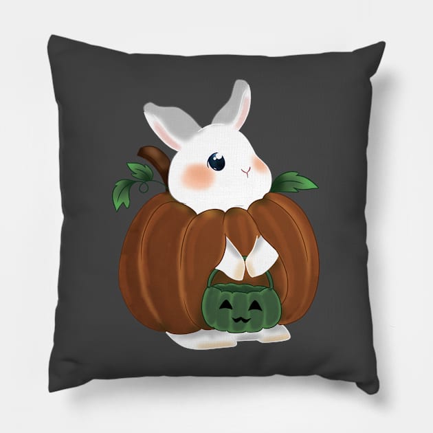 White Rabbit Pumpkin Spice Costume _  Bunniesmee Halloween Edition Pillow by GambarGrace