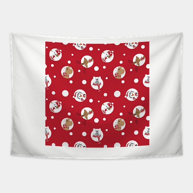 Christmas animals in white polka dots Tapestry by RebecaZum