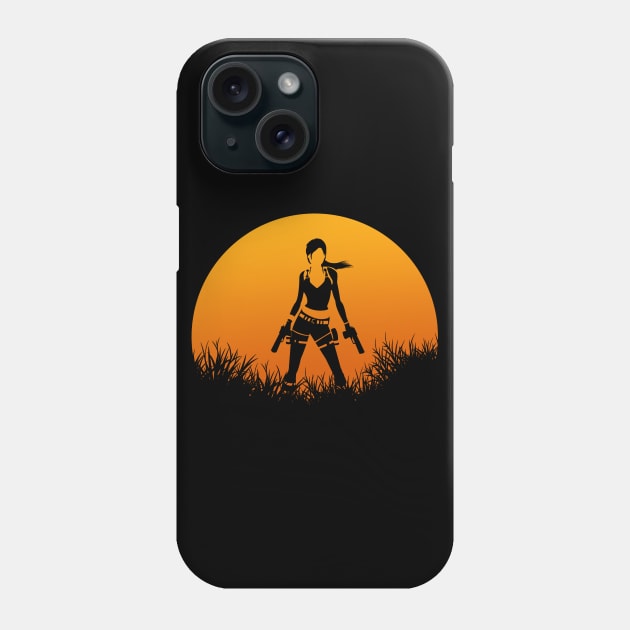 Lara Croft Sunset Phone Case by Nykos