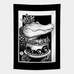 Alligator & Crystal Cake - White Outlined Version Tapestry