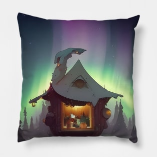 House under the northern lights Pillow