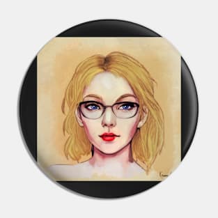 Pretty Blue Eyed Lady with Glasses Pin