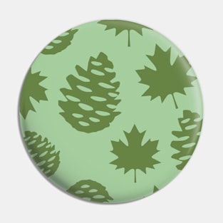 Autumnal Leafs & Pine Cones in Green Tones - Nature Pattern Pin