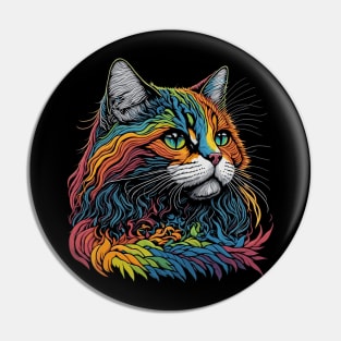 Rainbow Cat Vibrant And Whimsical Illustration Pin