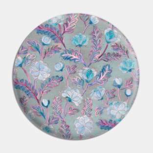 Soft Smudgy Blue and Purple Floral Pattern Pin