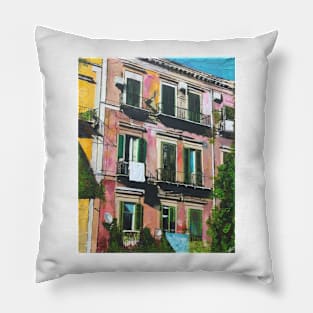 Naples, Red Walled Building Pillow