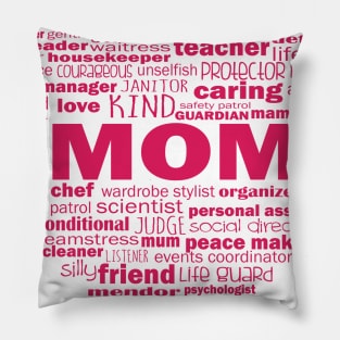 Heart Mom Word Cloud in Pink Pillow