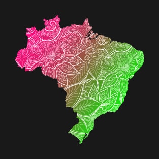 Colorful mandala art map of Brazil with text in pink and green T-Shirt