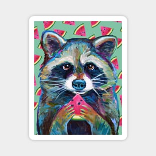 Cute RACCOON WITH WATERMELON STICKER Magnet