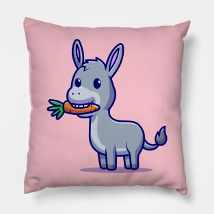 Cute Donkey Eating Carrot Cartoon Vector Icon Illustration Pillow