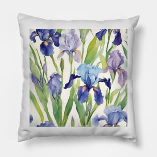 Watercolor study of blue irises Pillow