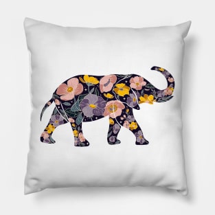 Floral Elephant Silhouette - Wild Purple Pillow