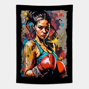 Boxing Girl Pop Art Fighter Martial Arts Portrait Tapestry