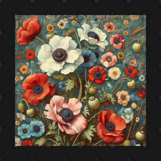 anemone and poppy flower pattern 4 by misspoppie1914