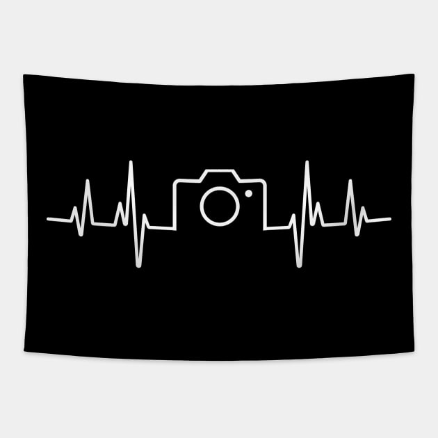 White heartbeat and camera design for photographers and camera enthusiasts Tapestry by BlueLightDesign