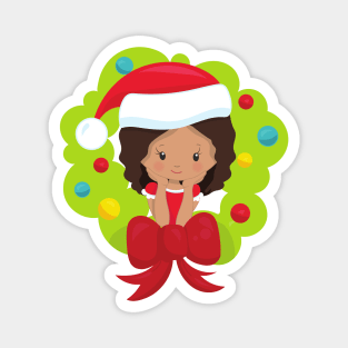 Christmas Girl, Latina Girl, Christmas Wreath Magnet