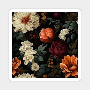 Dutch Nocturne: Luminous Floral Pastoral on Black Canvas Magnet