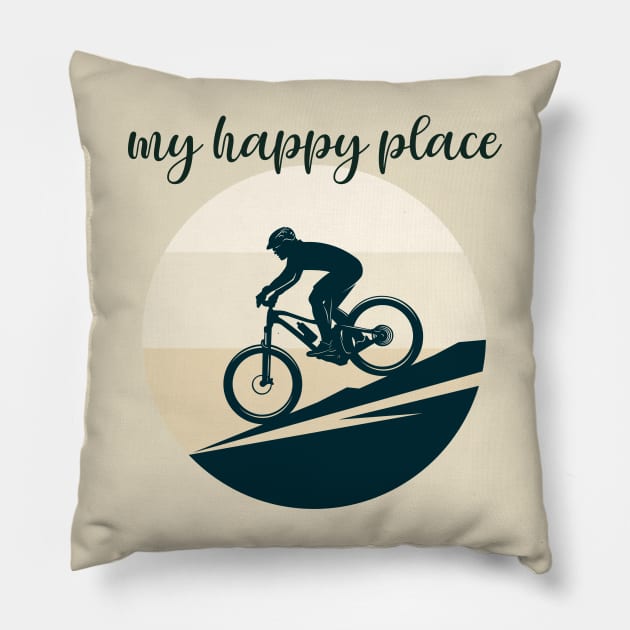 Biking Is My Happy Place Pillow by RefinedApparelLTD