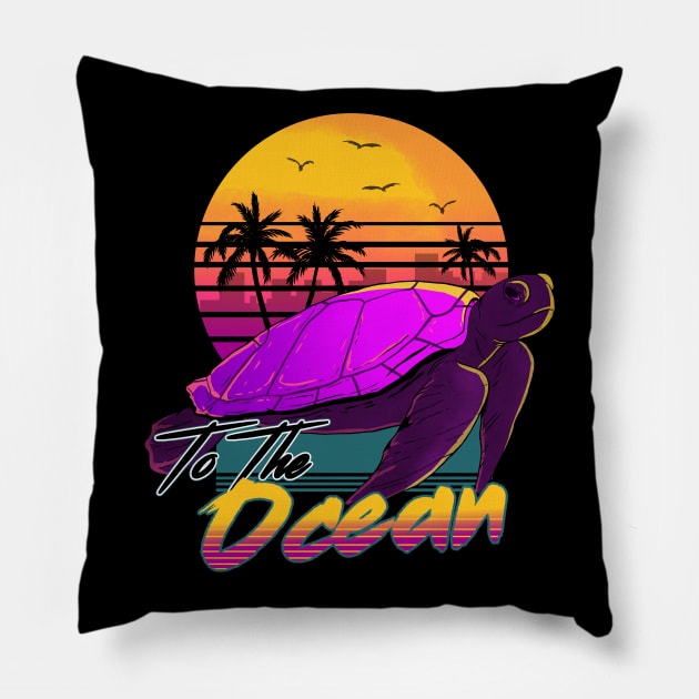 Vsco Girl Sea Turtle Synthwave Vaporwave ocean Retro Wave Pillow by A Comic Wizard