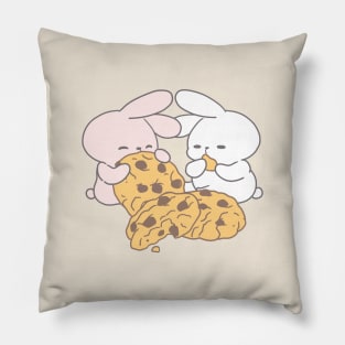 Two Cute Bunnies Enjoying Giant Chocolate Cookies Pillow