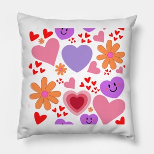 Happy Hearts and Flowers Pillow