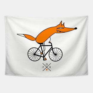 Smart fox rides a bicycle Tapestry