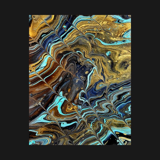 Gold Blues - Abstract Acrylic Pour Painting by dnacademic