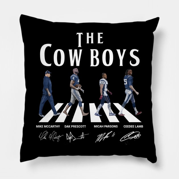 Cowboys Walking Abbey Road Signatures Football Pillow by Emilied