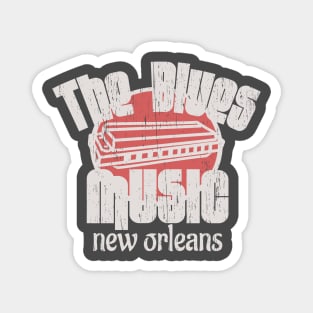 The Blues Music New Orleans Harmonica vintage distressed Magnet
