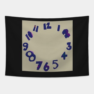 Navy Blue on Taupe Beige clock with numbers, watercolor and digital Tapestry