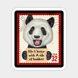 Cute panda bear with sign life is better with a side of bamboo Magnet