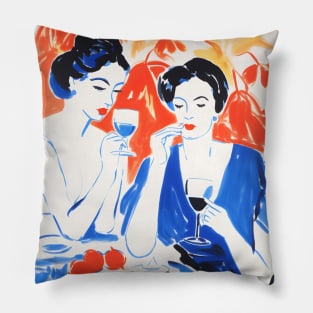 Elegant Women Drinking Wine Pillow