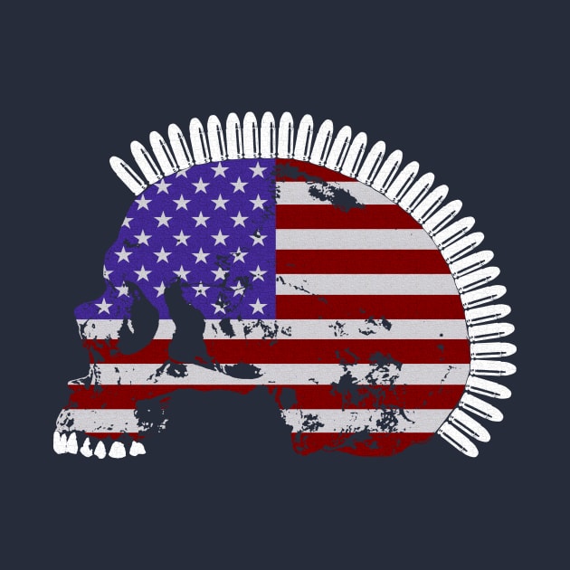 Skull with Bullet Mohawk in American Flag Pattern. by RawSunArt