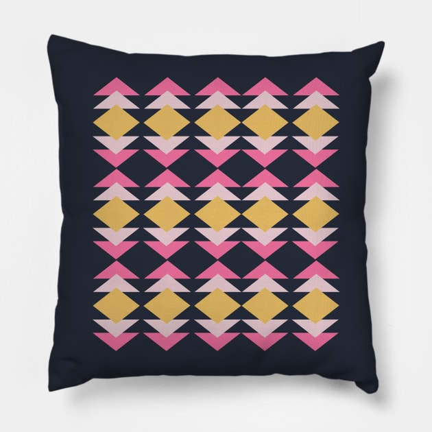 Pink and Amber Geometric Shapes Quilt Design Pillow by ApricotBirch