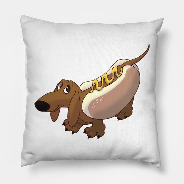 Dachshund in Hot Dog Costume Pillow by LobitoWorks