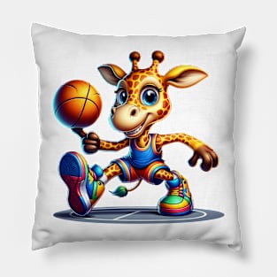 Kids' Playful Giraffe Basketball Player | Cute Animal Hoops Graphic Tee Pillow