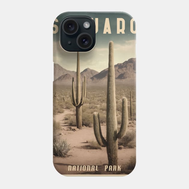 Saguaro vintage poster Phone Case by GalaxyArt