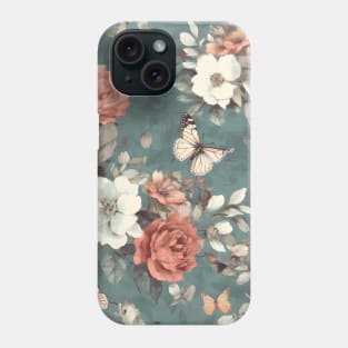 Watercolor floral and butterfly pattern seamless pattern design Phone Case