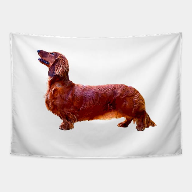 Dachshund Long Haired Mini Shaded Red Dog Tapestry by ElegantCat