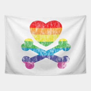 gay rainbow heart and crossbones Tapestry