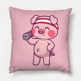 Cute Pig Lifting Dumbbell Cartoon Pillow