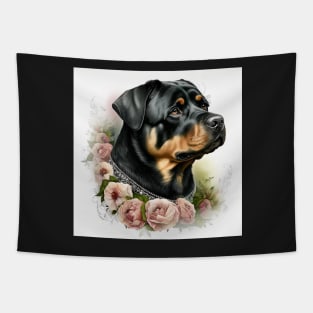 Rottweiler With Roses Tapestry