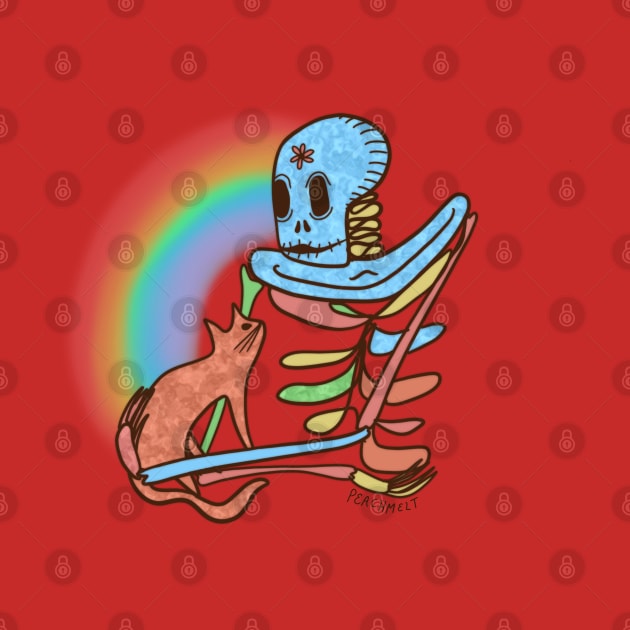 Rainbow Skeleton and Cat Friend by Peach Melt