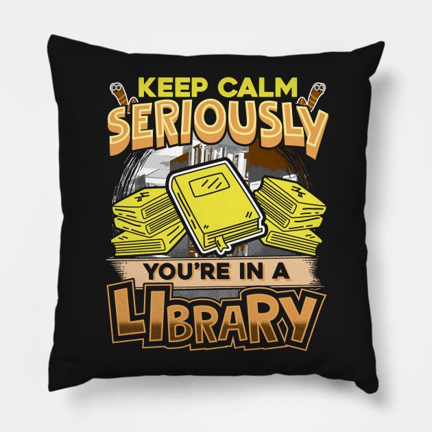 Keep Clam Seriously You're In A Library Pillow by Gavinstees