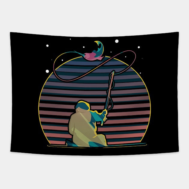 Fisherman Sunset Fishing Rod Tapestry by CrissWild