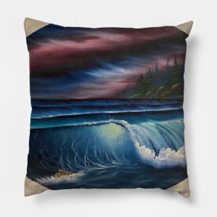 Oval Night Seascape Pillow