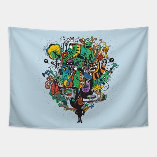 Monster band playing doodle Tapestry